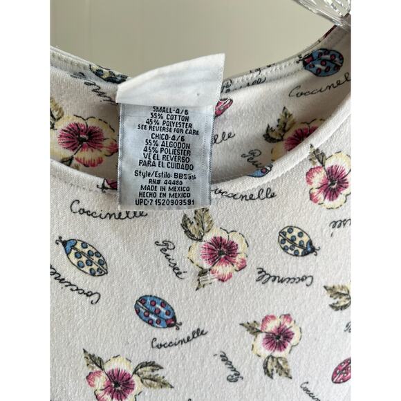 Vintage 90s Y2K Cottagecore Garden Print Midi Dress Small Ladybug Floral Stretch - Picture 11 of 16